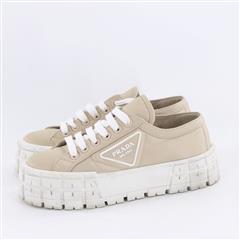 PRADA Double Wheel Nylon Gabardine Beige Sneakers Women Size 37EU